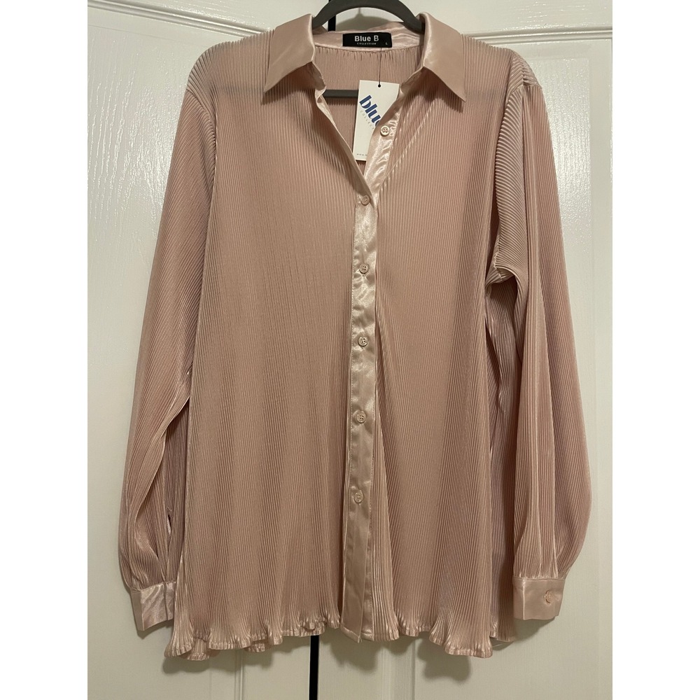 Blue B Collection Top & Short Set Womens Large Pleated Satin Lounge Khaki NWT